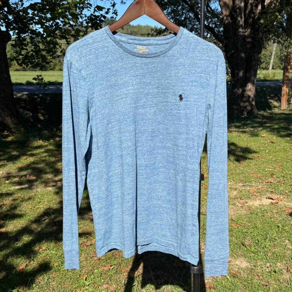 Polo Ralph Lauren Mens Medium Blue Heather Long Sleeve Custom Fit T-Shirt Cotton
